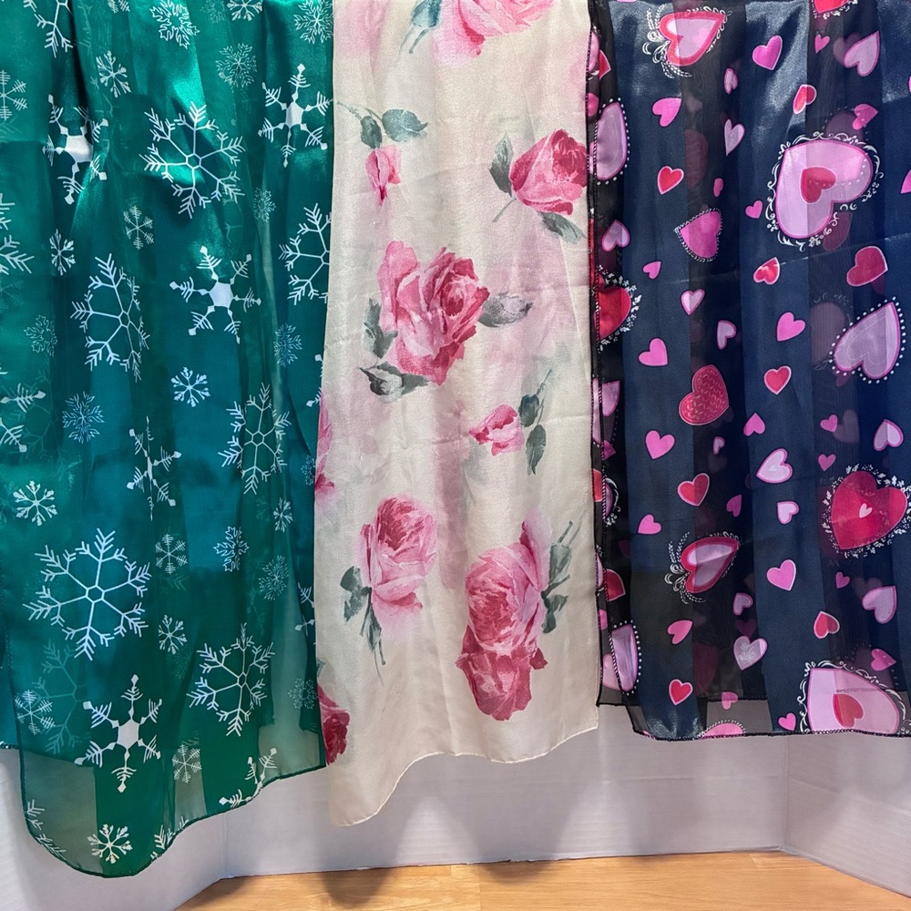 Floral, Snowflake, & Heart Patterned Scarves Set